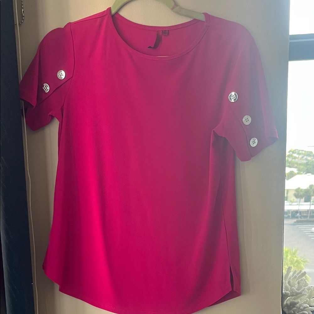 Scarlett Fuchsia Button Sleeve Tee